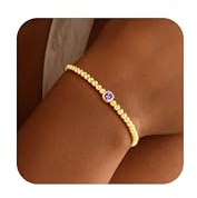 Turandoss Perlenarmband Februar Geburtsstein Armband Mädchen Gold, Amethyst Armband Perlen Februar Geburtsstein Armkette Damen Gold, Geburtstagsgeschenk für Mädchen Frauen Damen Geschenke