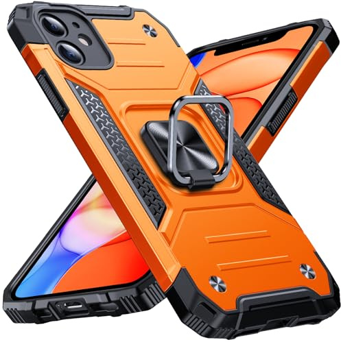 Anqrp Heavy Duty Case for iPhone 11 Case with Enhanced Ring Holder Grip Stand, Military Grade Shockproof Rugged Drop Protective Silicone Hard iPhone 11 Phone Case Cover, Orange