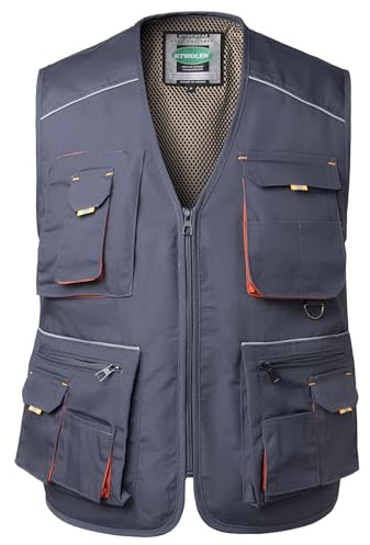 KTWOLEN Chaleco de Trabajo para Hombre Verano Chaleco Multibolsillos Chaqueta Sin Mangas de Trabajo para Carpintero