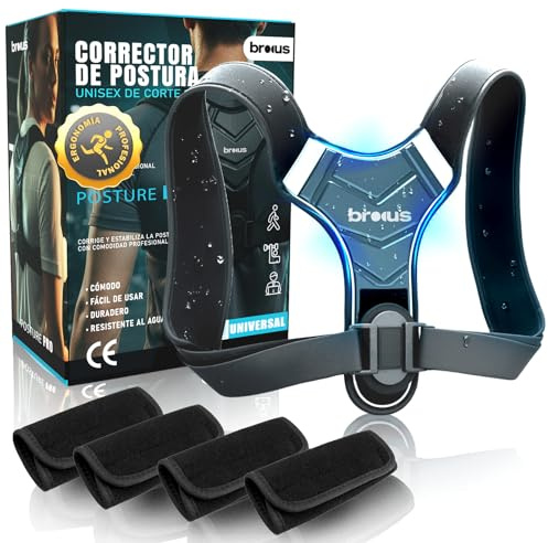 broous® SUPER Corrector Postura Espalda | Corrector de Postura Ajustable Hombre y Mujer | Espalda Recta | Espaldera | Transpirable + 4 Almohadillas | Alivio Dolor de Espalda | TALLA ÚNICA (PREMIUM)