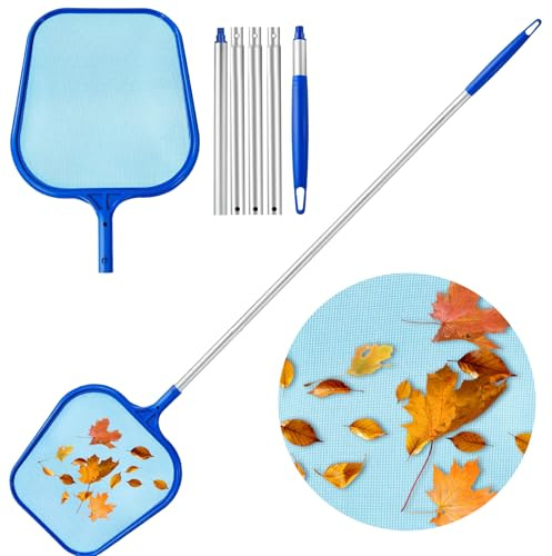 Retino Piscina con Asta Telescopica 160 cm, Retino a Maglia Fine con Rete Profonda 14,5 cm, Retino per Piscina e Laghetto, Skimmer per Foglie, Insetti, Alghe, Spa, Whirlpool e Piscine Fuori Terra