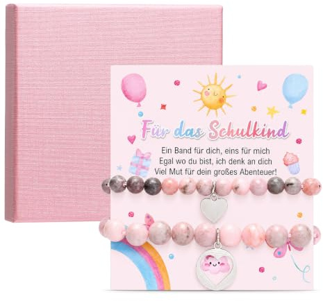 Naler Mutter Tochter Armband für Schulkind 2026 Mädchen Schultüte Geschenk | Armband Mädchen Set zum Schulanfang Mädchen ideale Schultüte Füllung & liebevolles Einschulung Geschenk mit Karte & Box