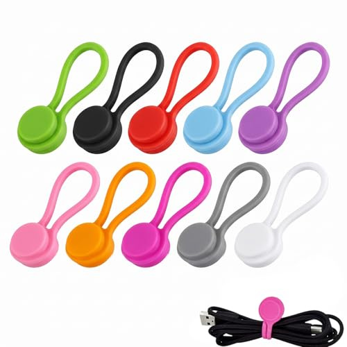 10 Pezzi Fascette Riutilizzabili per Cavi, Raccogli Cavi Magnetico da 11cm in Silicone, Organizzatore Cavi Multicolore per Gestione Fili, Caricabatterie e Auricolari, Chiusura Magnetica Forte