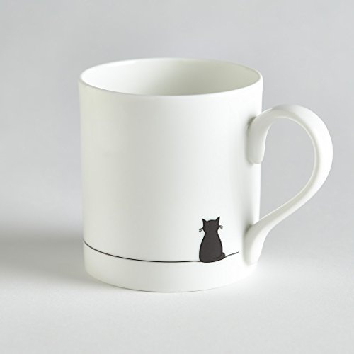 Jin Designs Cat Mug with Sitting Cat, Fine Bone China, Hand Decorated in The UK.
