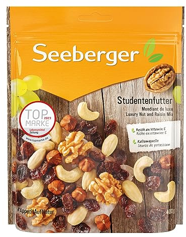 Seeberger Studentenfutter 7er Pack: Klassische Nuss-Frucht-Mischung aus Haselnusskernen, Mandeln, Walnüssen & Cashewkernen, mit Rosinen - reich an Vitamin E, vegan (7 x 400 g)