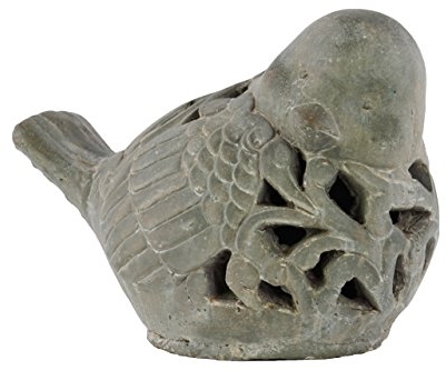 Urban Trends Zement Vogel Figur nach rechts mit Floral Ausschnitt Design in gewaschener Beton Finish, grau