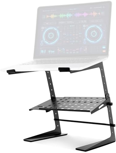 Pyle Tragbarer Verstellbarer Laptopständer – 16 bis 28 cm Stehtisch Monitor- oder Computer-Desktop-Arbeitsplatz-Erhöhung mit Ablage und Höhenverstellung für DJ, PC, Gaming, Zuhause oder Büro