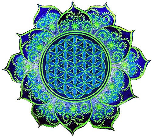ImZauberwald Flower of Life patch - holy geometry (20cm, blacklight active, blue fractal mandala)