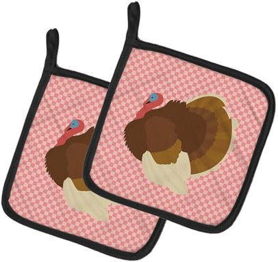 Caroline's Treasures BB7990PTHD - Par de agarraderas para ollas de Pavo francés Dindon Pink Check, 7.5HX7.5W, Multicolor