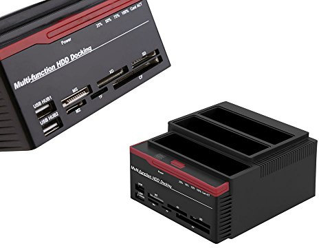 Vetrineinrete® Docking Station Multifunzione per 3 Hard Disk IDE e Sata 2,5”e 3,5” E-Sata Lettore HD Disco Rigido con hub USB 2.0 Ingresso SD tf xd C56