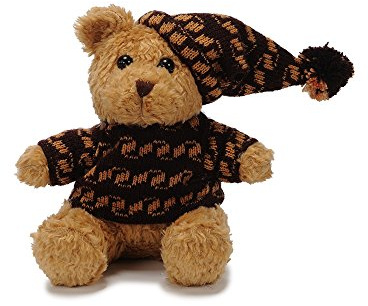 Teddybär mit Strickpullover und Mütze braun/beige 21cm Plüschteddybär