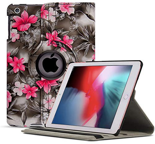 Case For iPad Air 3 2019, Premium Leather Folio Flip Case Cover, 360 Rotating Stand Smart Cover with Auto Sleep/Wake for Apple iPad Air 2019 / iPad Pro (10.5 inch) 2017 (Pink Flower Dark Grey)