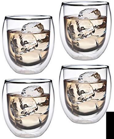 Feelino Latte Macchiato Gläser Doppelwandig, 4er-Set Kaffee Gläser, Doppelwandige Thermo-Gläser, Isolierte Cappuccino Tassen aus Glas, Handgemachtes Glas für Tee und Eiskaffee, 320ml Kaffeegläser