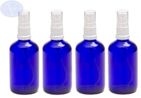 Aura 100ml BLUE GLASS Bottles with White ATOMISER Sprays - PACK of 4