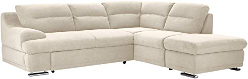 Mivano Ecksofa Coast / Große Schlafcouch in L-Form mit Ottomane rechts, Inkl. Bettfunktion und Stauraum, 264 x 88 x 217, Mikrofaser: beige