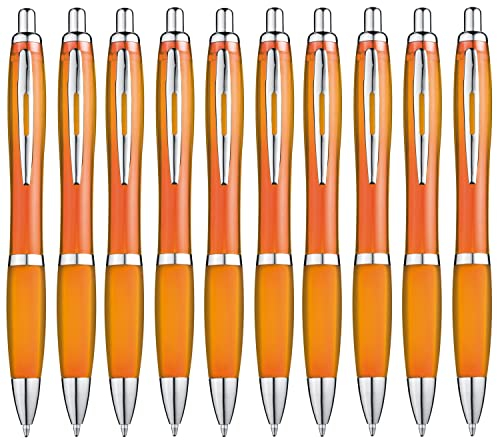 Libetui 10 Stück ergonomische Kugelschreiber orange rutschfeste Griffzone Druckkugelschreiber Orange Großraumine Blauschreibend Kulis Orange