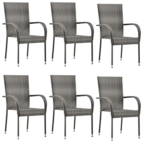vidaXL 6X Gartenstuhl Stapelbar Gartensessel Stapelstuhl Essstuhl Stapelsessel Stuhl Sessel Stühle Gartenmöbel Terrasse Grau Poly Rattan