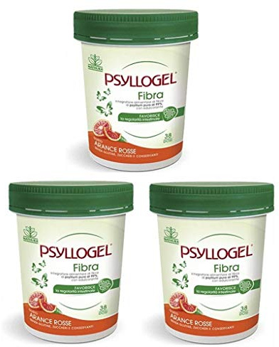 3X Psyllogel Fibre de Psyllium Pure à 99% Goût Orange Rouge - Favorise la régularité intestinale - 510 grammes de poudre
