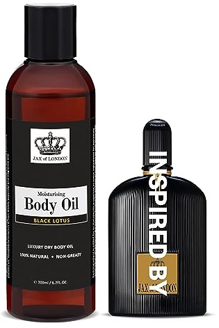 Jax of London Schwarzer Lotus Körperöl für Männer und Frauen, Inspiriertes Körperöl, Feuchtigkeitsspendendes Massageöl für die Haut, Körperöl für trockene Haut, Geeignet für Massage und Entspannung