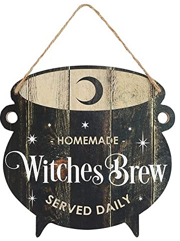 Panneau à suspendre en MDF « Witches Brew » noir fantaisiste – 25 cm x 25 cm (1 pièce) – Décoration d'Halloween ludique et adorable accessoire de cuisine
