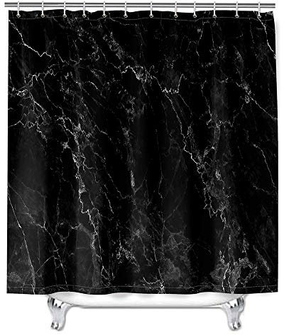 Marmor Duschvorhang Wasserdicht, Chickw1 Waschbar Badewanne Vorhang aus Polyester, Bad Vorhang mit 12 Duschvorhangringen, Duschvorhänge für Badezimmer Decor (Schwarz,180x180cm)