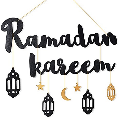 Ramadan Kareem Holz Hängedeko Schwarz Ramadan Mubarak Ornamente für Wand Tür Fenster usw.