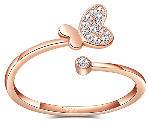 CPSLOVE Damen Mädchen Ringe, 925 Silber ringe, Schmetterling Ringe, Eingelegter Zirkon, Schwanzring, Ringe öffnen, Einstellbare Größe, Hochzeitsring, Verlobungsring, Geeigneter Fingerumfang: 49-57mm
