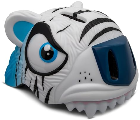 Crazy Safety Kinder Fahrradhelm | Fahrradhelm Kinder 2-7 Jahren für Fahrrad, Skateboard, Radsport, Laufrad, Tretroller, Inlineskates | Leichter und Verstellbarer 3D Tierhelm 49-55 cm (Tiger Weiß)