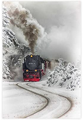 Orient Express im Schnee Leinwand-Poster, Wandkunst, Deko, Gemälde für Wohnzimmer, Schlafzimmer, Dekoration, ungerahmt: 50 x 75 cm