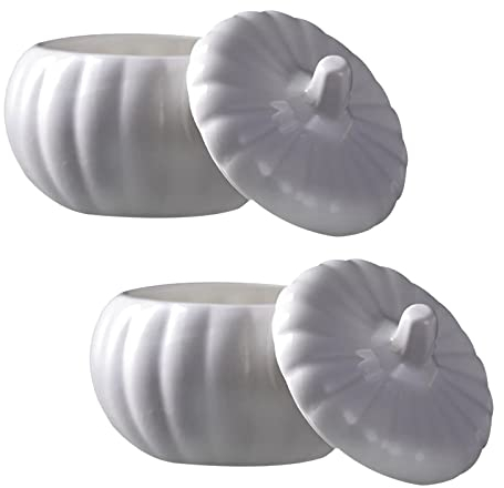 HCCTOZZ Confezione da 2 Pezzi di Zuccheriera in Ceramica con Coperchio, Zuccheriera in Ceramica a Forma di Zucca, Zuppiera a Forma di Zucca Vaso da Dessert con Coperchio per Casa e Cucina, 400ml