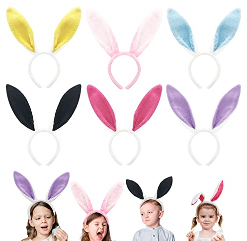JIMACRO Easter Bunny Ears, 6 Stücke Hasenohren Haarreif, Plüsch Kaninchen Ohren Stirnband für Kinder Erwachsene Ostern Hochzeit Geburtstag Kostüm Cosplay