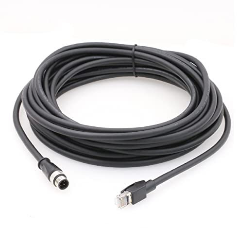 SZRMCC M12 4 Pin D-code Maschio a RJ45 Cavo Ethernet CAT 5e Cavo Alto Flessibile Schermato Impermeabile per Industriale Meccanico Sensore (15M,Nero)