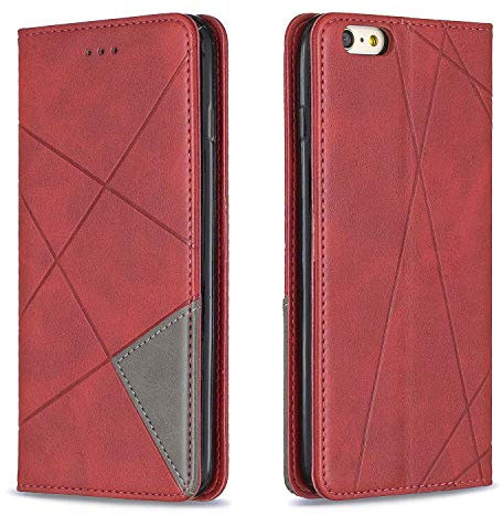 Posanter Coque pour iPhone 6S Plus/6 Plus (5,5 Pouces), Housse Portefeuille en Cuir Etui de Protection avec TPU Silicone Bumper Magnétique Flip Case, Porte Cartes avec Fonction Support Cover (Rouge)