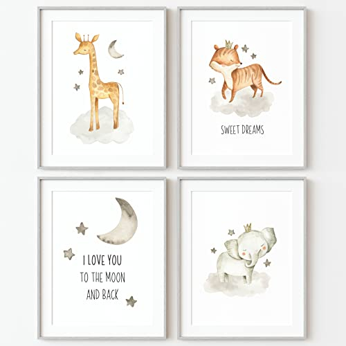 CALLUNA® Bezaubernde Bilder & Poster fürs Kinderzimmer & Babyzimmer – dekorative A4-Kunstdrucke – niedliche Tierporträts & Illustrationen – stabiles Material – ohne Rahmen – Tierkinder