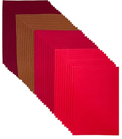 Jtnohx Farbige Filz, 1,4 mm Stark Filzstoff, 20 x 30 cm Weicher Bastelfilz zum Basteln, 40 Stück Filzblätter für Handarbeit DIY-Nähprojekt (rote Serie)