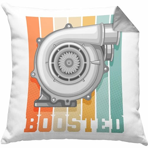 Trendation Boost Turbo Kissen mit Füllung 40x40 Geschenk Tuner Boosted Turbolader Race Auto-Liebhaber Geschenkidee Männer (Grau)