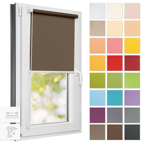 Estika Rollo für Fenster ohne Bohren - 35cm x 120cm - Nussbaum - 25 Stofffarben, Klemmfix Montage, Fensterrollos für innen, Sichtschutz für Fenster und Balkontür (35 cm Stoffbreite)
