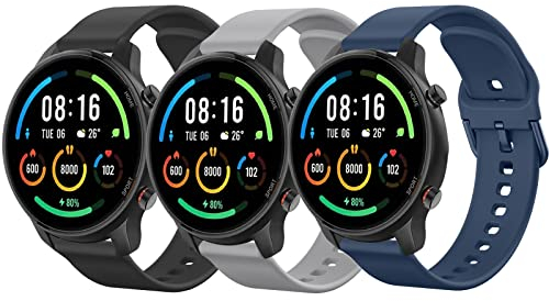 Vancle 3er-Pack Silikon Ersatzarmband für Xiaomi Mi Watch/Watch S1/S1 Active - 22mm Uhrenarmband (Schwarz/Marineblau/Grau)