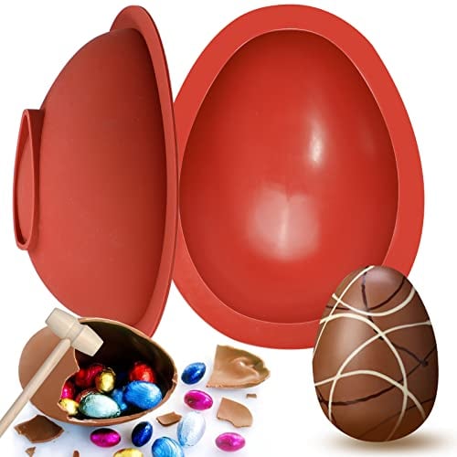 Webake Moldes de silicona para huevos de Pascua, grandes, 2 unidades, 3D, romper, gigantes, con 1 martillo para decoraciones de Pascua, dulces, pasteles, postres