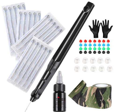 Stigma Hand Poke und Stick Tattoo Kit, Stick und Poke Pen Kit Aluminiumlegierung Hand Poke Pen mit 20 Stk Tattoo Nadeln, DIY Tattoo Versorgung für Tattoo-Liebhaber GK801TN01-2