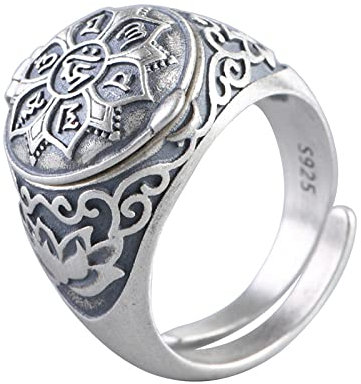 Silberringe Damen 925,Sterling Silber Ringe 925 Lotusblüte Verstellbare Ringe Können Geöffnet Werden Tibetisches Exotisches Amulett Herrenring Kleiderringe Verlobungsring Geschenke Für Herren He