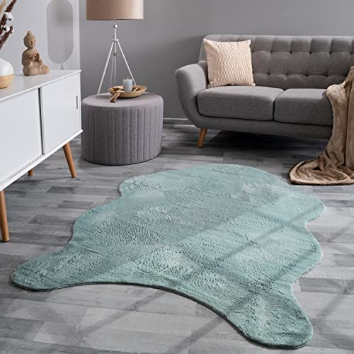 Wohnzimmer Teppich Unifarben Flauschig Modern Kunstfell Kurzflor, Farbe: Türkis, Größe:80x120 cm Fell-Form