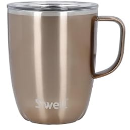 S'well Mug with Handle, Pyrite, 350ml. Vacuum Insulated Stainless Steel Travel Mug with Handle, On-The-Go Travel Cup with Slide-Open Lid - Dishwasher Safe, Gold