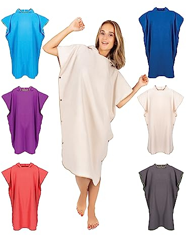 Gräfenstayn Premium Badeponcho mit Knöpfen - Öekotex 100 - Umziehhilfe Damen & Herren - Surf-Poncho Strand - Handtuch-Poncho Erwachsene - Umkleide-Hilfe - Badeumhang Mikrofaser (S-M beige)