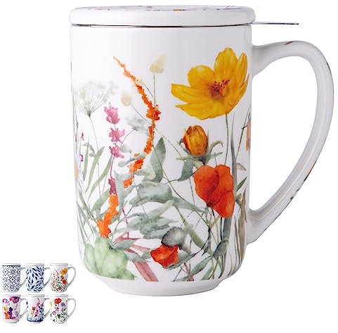AmorArc Porcelain Tea Mug with Infuser and Lid, 18 Oz Tea Cup Strainer with Tea Bag Holder for Loose Leaf Tea, Steeping Coffee Mug for House-warming Wedding Birthday Gift, ATC037
