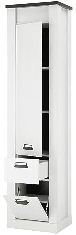 Schuhschrank Garderobenschrank Flurschrank in weiß Pinie Holz und anthrazit/schwarz Mehrzweck Garderobenmöbel im industriellen Design 51 x 201 cmStove (Schuhschrank)