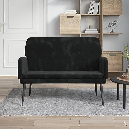 Homgoday Sitzbank mit Rückenlehne Flurbank Bank Sitzbänke Wartebank Wohnzimmerbank Sofa Couch für Wohnzimmer Flur Schlafzimmer Schwarz 108x79x79 cm Samt