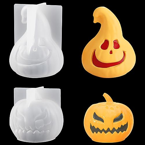 Zayookey 2 Stück 3D Kürbis Epoxidharz Formen Halloween Kürbis Kerzen Silikonform Pumpkin Resin Molds Kerzenform Silikon Seifen Gießformen DIY Halloween Dekoration