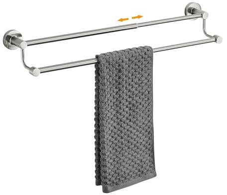 Doppio portasciugamani regolabile per bagno da 38 a 66,5 cm, porta asciugamani doppio in nichel spazzolato espandibile, montaggio a parete con viti Asta portasciugamani