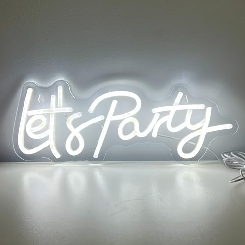 Gaoxun Let's Party Neonschild, LED Neonlicht für Wanddekoration, 43x18.5 cm Neon Schilder, Leuchtreklame mit USB-betrieben, LED Schild Geschenk für Party Zuhause Bar Hochzeit Halloween(Kaltweiß)